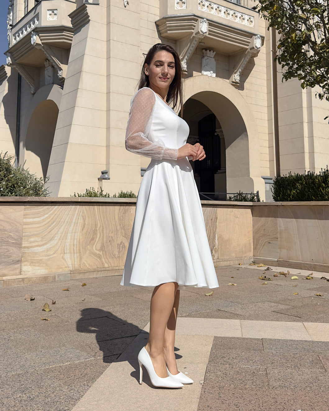 Vestido blanco midi para fiestas, ceremonia civil
