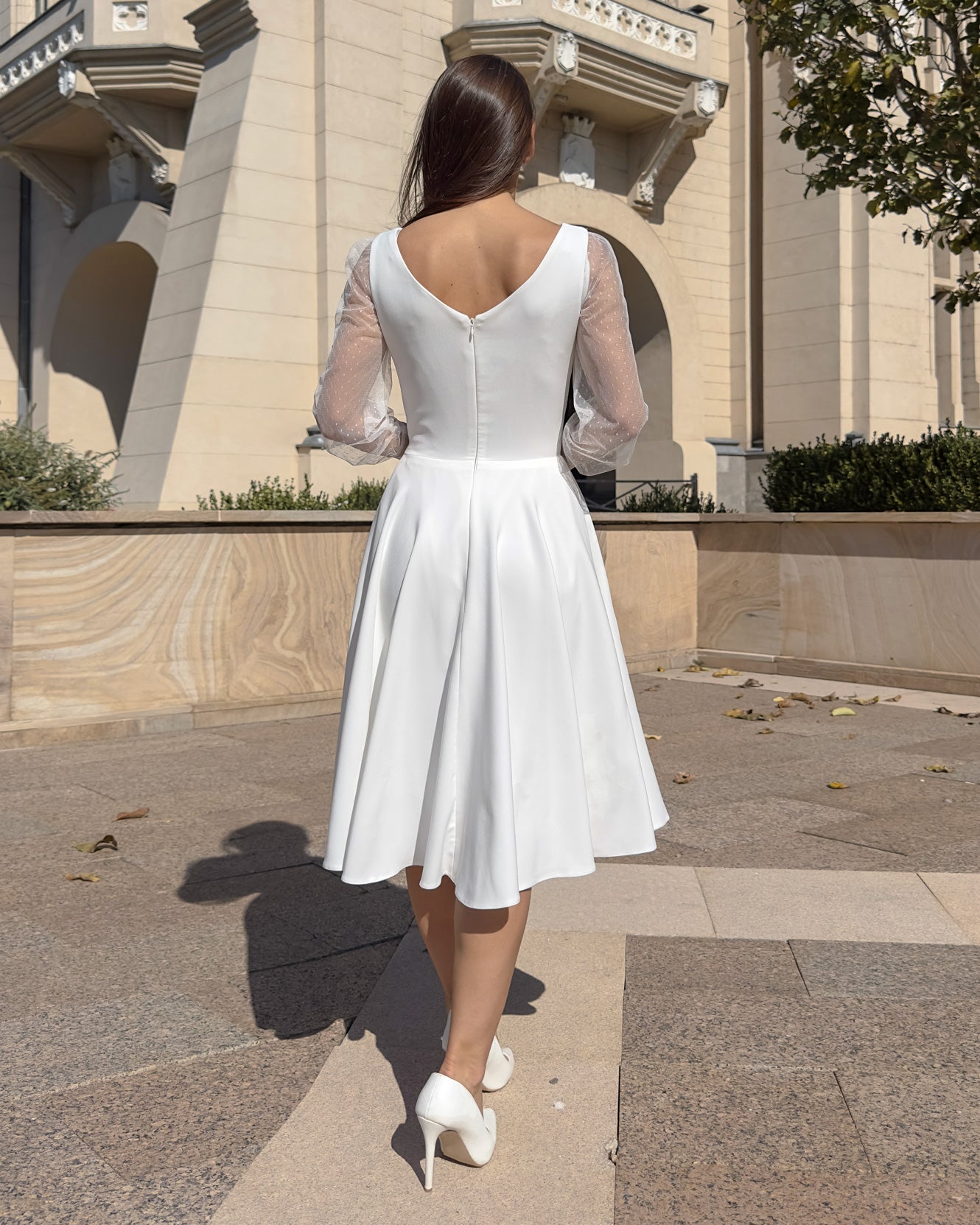 Vestido blanco midi para fiestas, ceremonia civil
