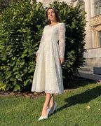 Vestido para ceremonia civil blanco midi con mangas de encaje