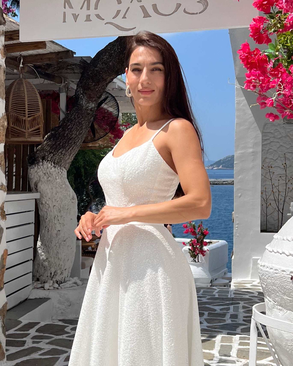 Rochie cununie civilă off-white cu glitter A-line
