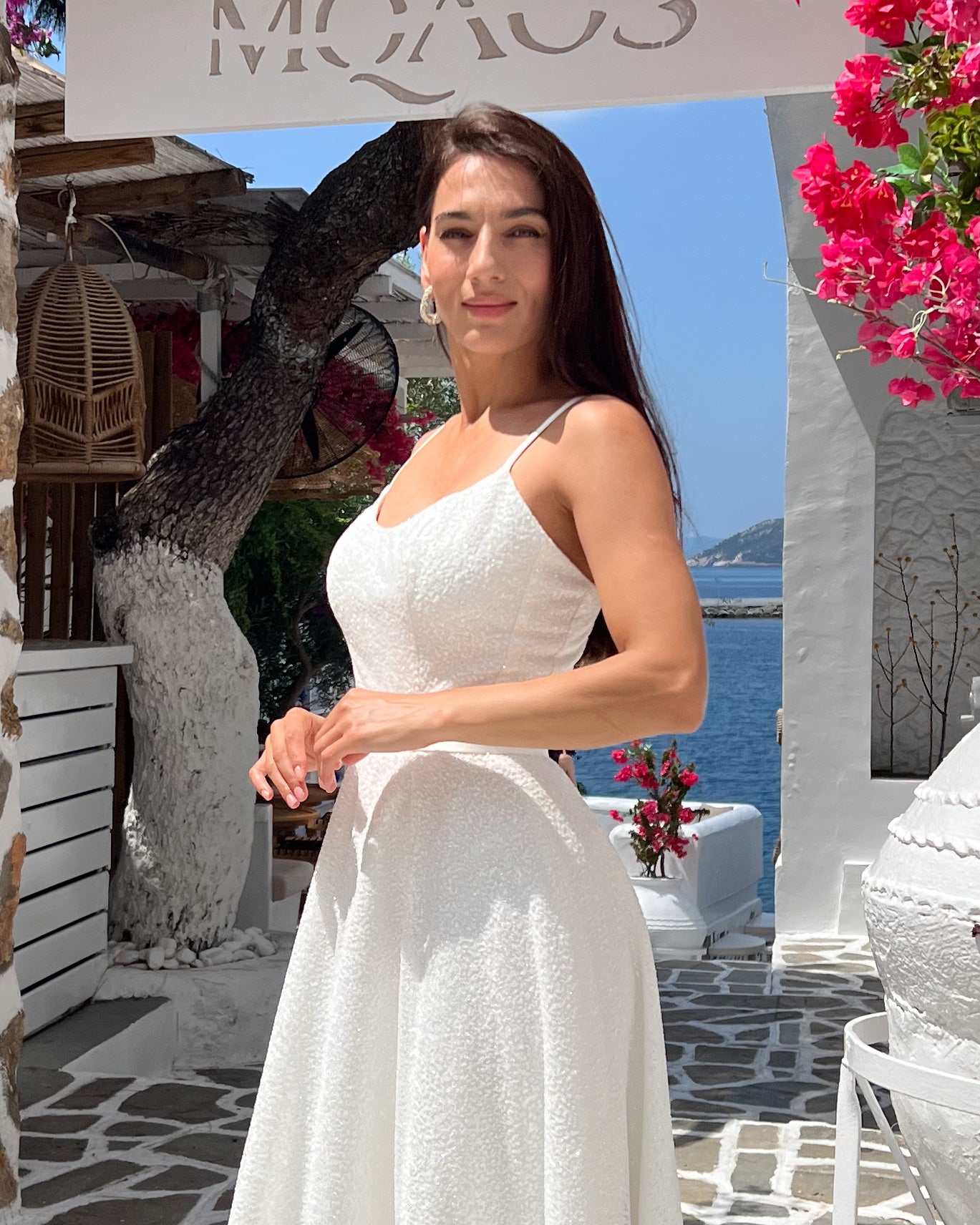 Rochie cununie civilă off-white cu glitter A-line
