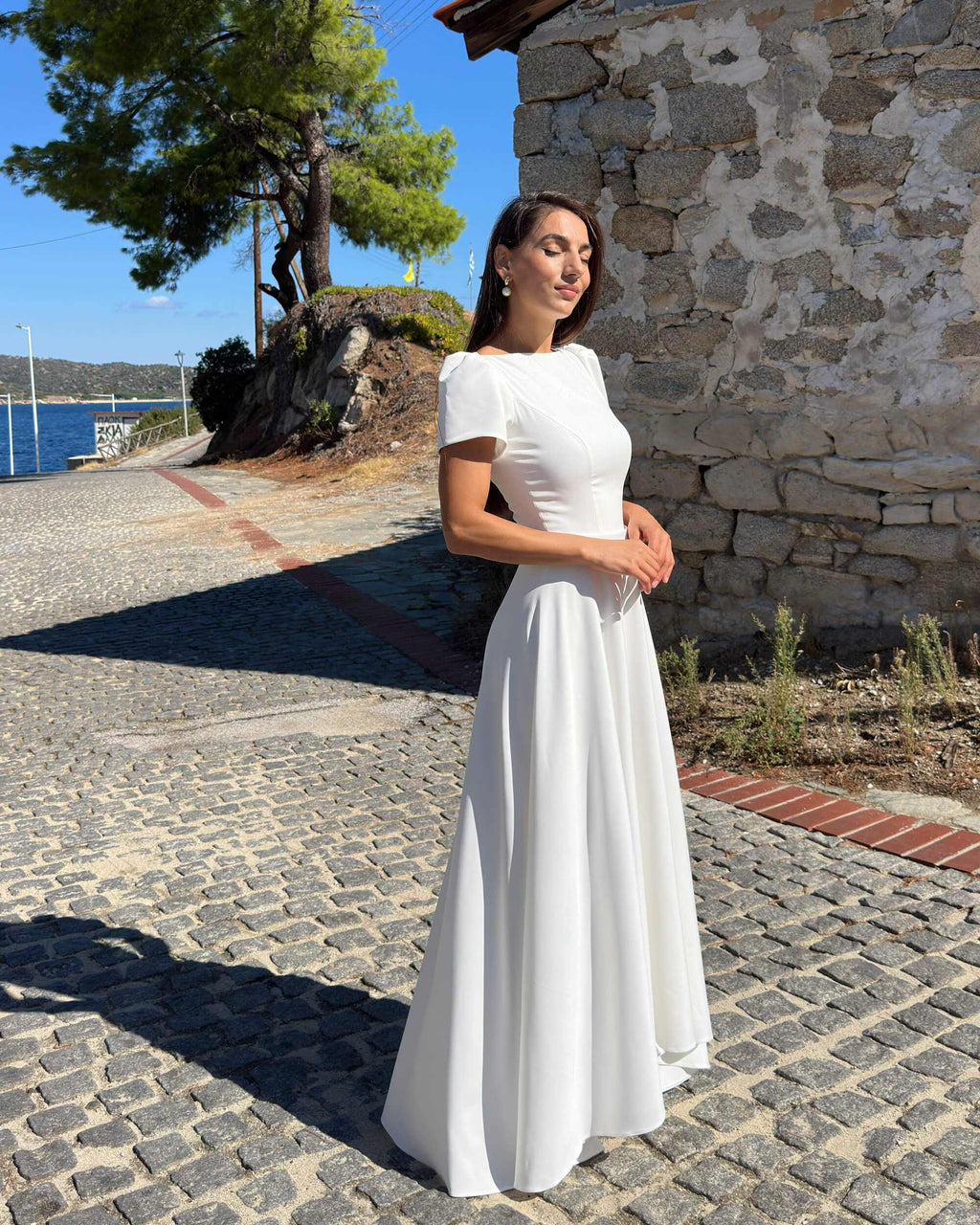 Rochie de mireasă cu mâneci scurte, A-line, decolteu bărcuță – ELODIE