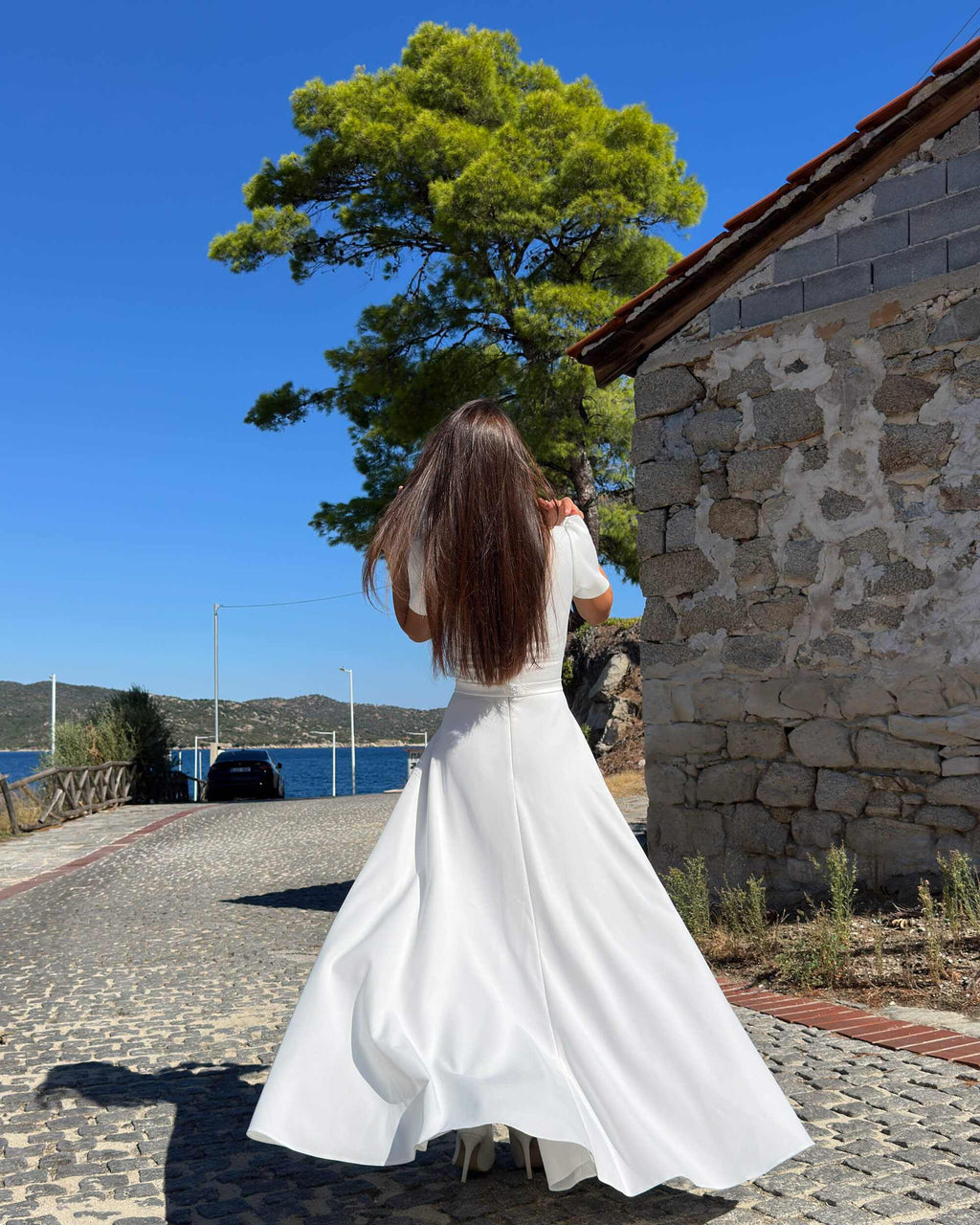 Rochie de mireasă cu mâneci scurte, A-line, decolteu bărcuță – ELODIE